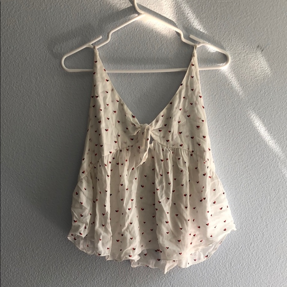 White tie front tank with hearts